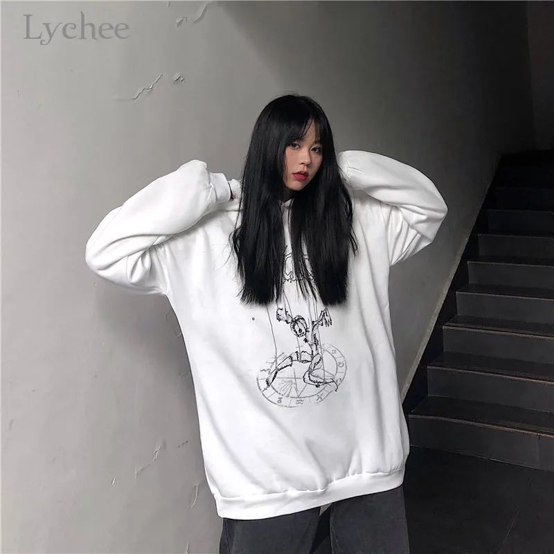  Lychee Harajuku Casual Loose Female Fleece Hoodies Dark Puppet Women Fleece Hooded Sweatshirts Autu