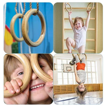 

1 Pair Fitness Ring Children Wooden Adult Excercise Tool Gym Rings for Pull-up Swings Bodyweight