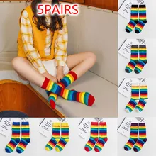 5 шт., женские модные радужные полосатые ворсовые Носки, повседневные хлопковые Носки, смешные Носки Харадзюку, женские, мужские, унисекс, Носки