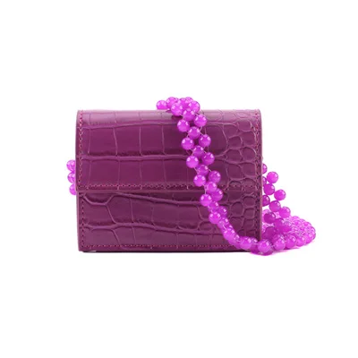 Бусины сумка через плечо на цепочке Для женщин с узором «крокодиловая кожа» Бисер Mini Stone Pattern небольшой площади сумки через плечо сумочки Дамская мода - Цвет: purple small