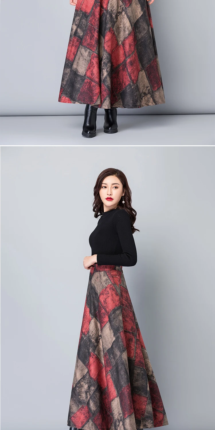 HAYBLST/брендовая юбка для женщин, новинка года, Осень-зима, большие размеры 3XL, шерстяная элегантная Корейская стильная модная одежда с принтом, высокая талия, длинная одежда