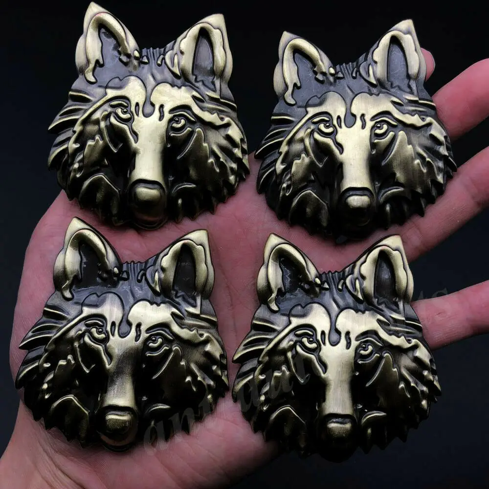 

4pcs 3D Bronze Metal Wolf Head Car Trunk Rear Fender Emblem Badge Sticker Decal