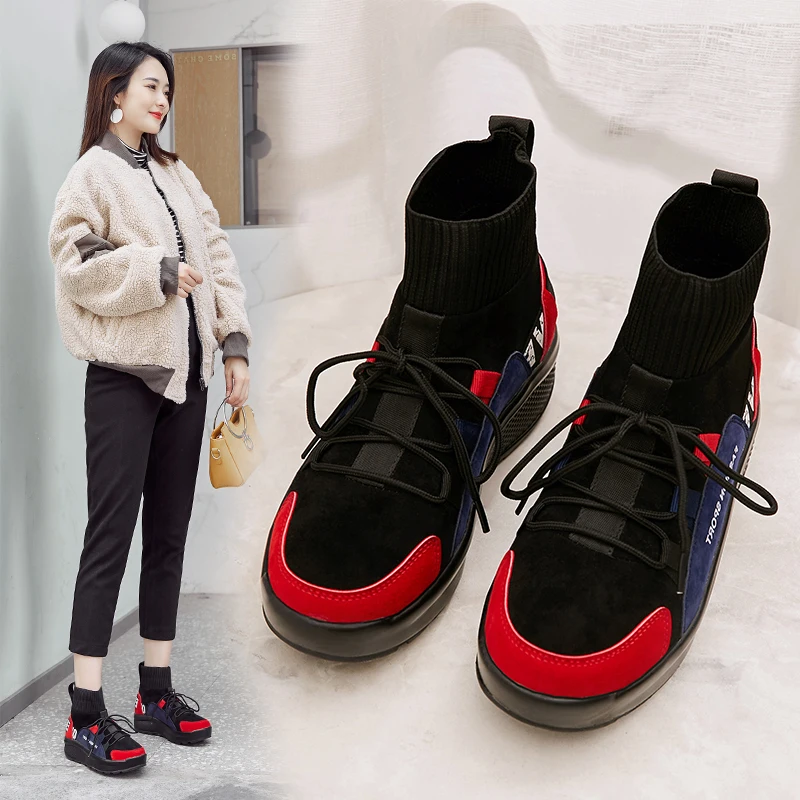 Женские Эластичные кроссовки; женская уличная обувь; трендовая прогулочная обувь; визуально увеличивающая рост обувь для фитнеса; Scarpe Donna; размер 42 - Цвет: Red