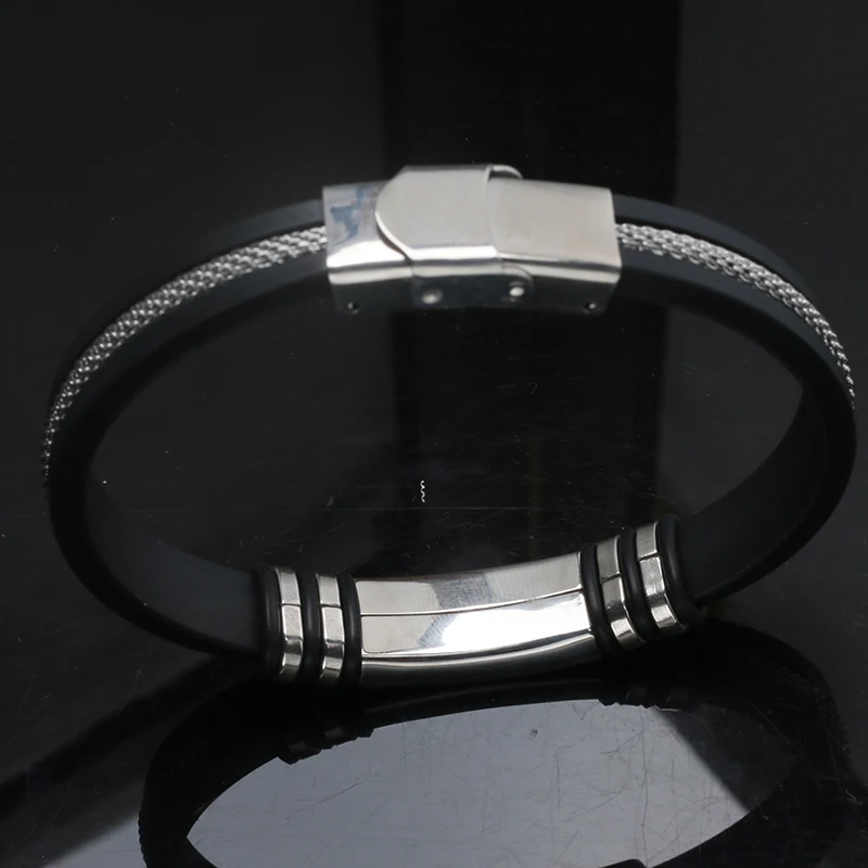 Bracelet Jewelry Stainless Steel Silicone Popcorn Chain Classical Titanium Steel Cuff Rubber for M