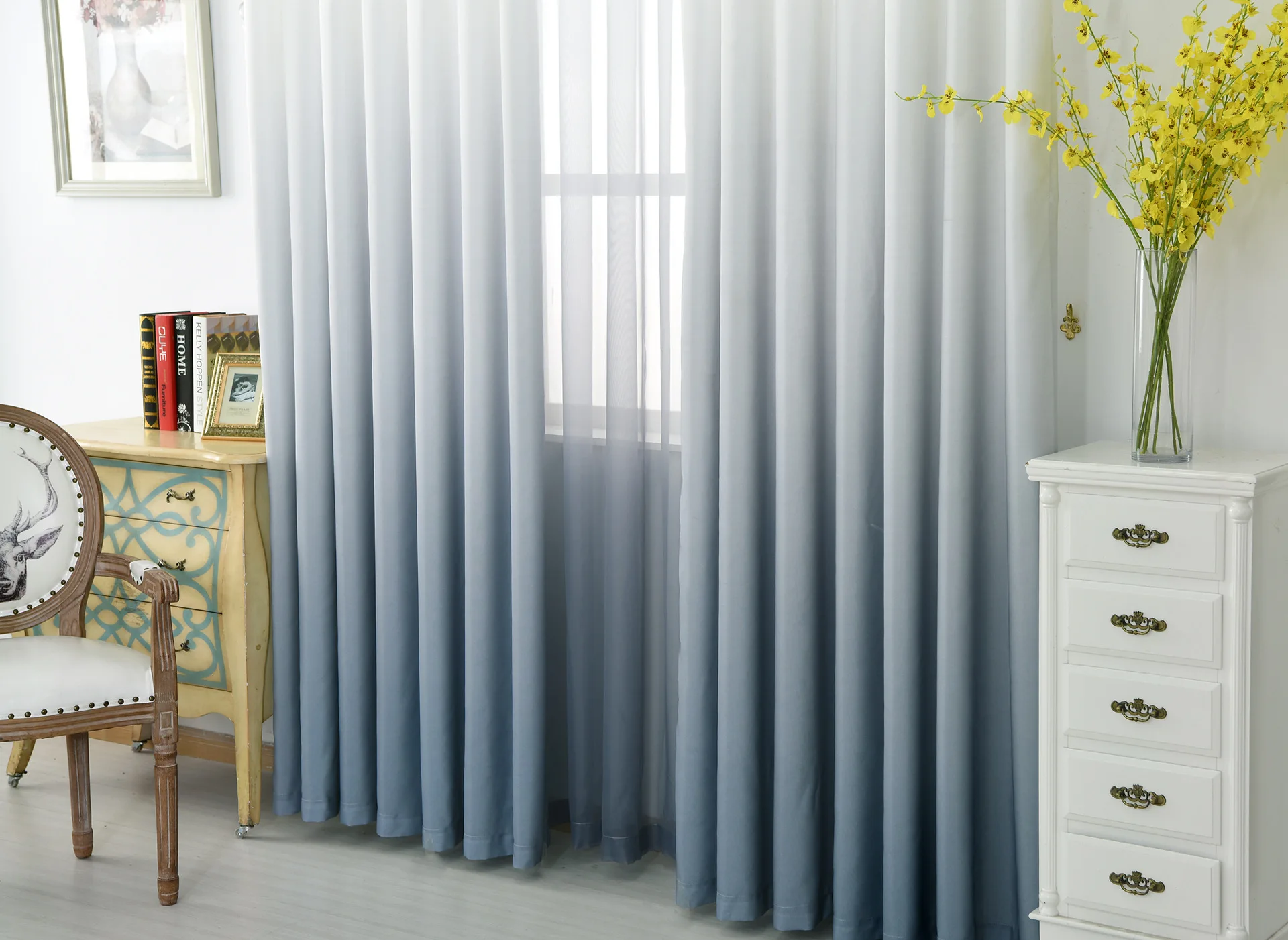 Simple Modern High-quality High-grade Yarn Teli Lun Thick Curtain Curtains Gradient Color Wild Curtains for Living Room Bedroom