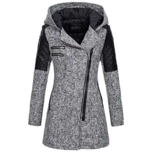 Light Grey Женский шикарный зимний шерстяной Теплый Тренч размера плюс с карманами на молнии - Цвет: Light Grey
