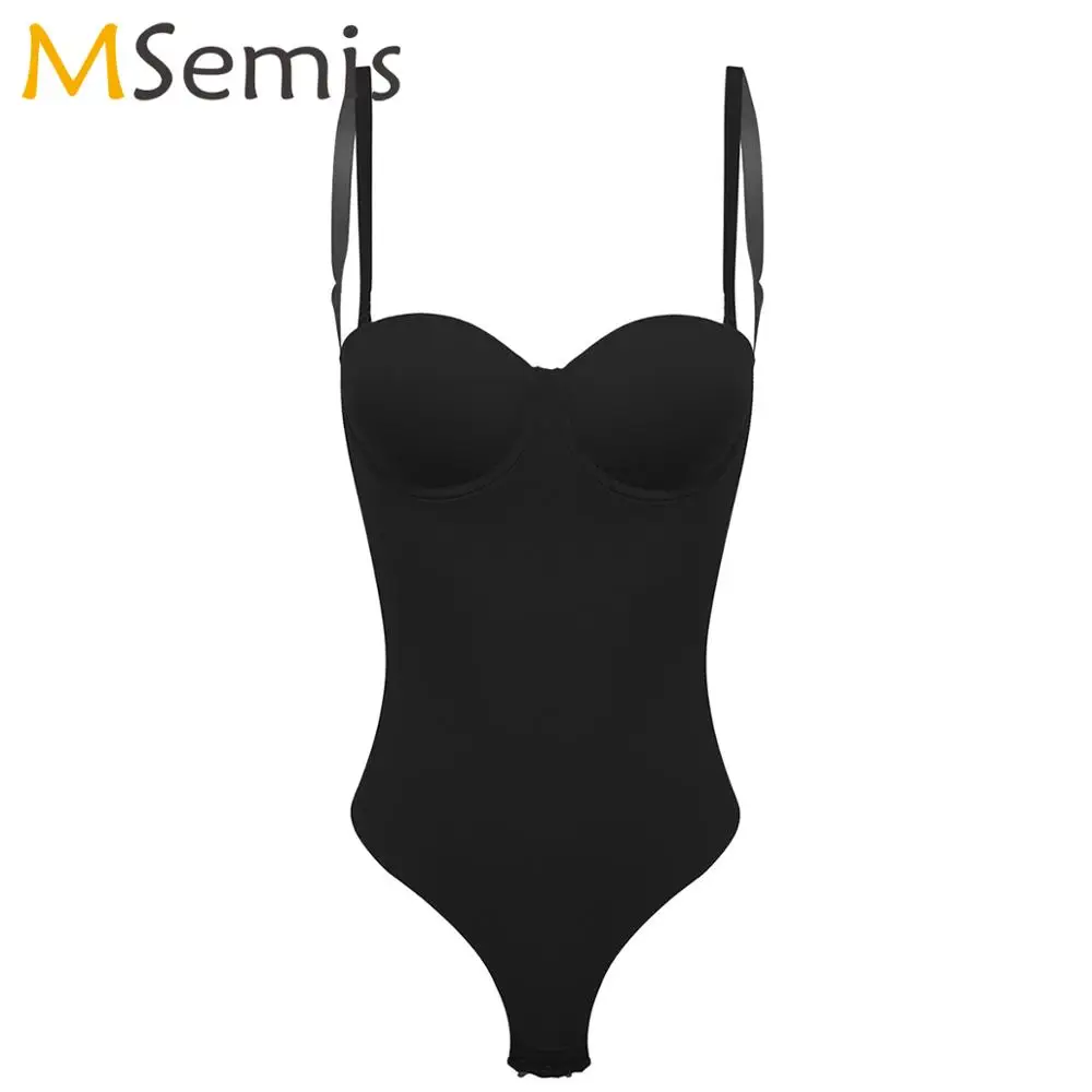 

Womens Hot Full Body Shaper Bodysuit Spaghetti Straps Padded Push Up Backless Tummy Control Sexy Thong Leotard Catsuit Shapewear