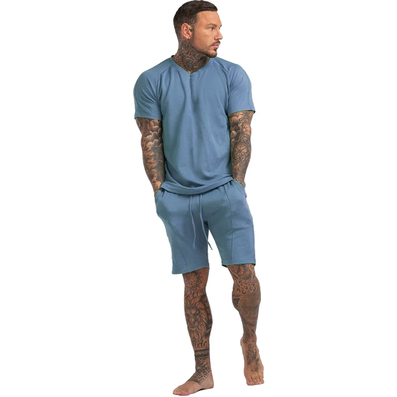 cotton pyjamas GINGTTO Mens Pajama Set Cotton with Pockets Shirts with Shorts 2 Piece Set Sleepwear Home Clothes for Men Home Wear Mens Set mens cotton pyjamas