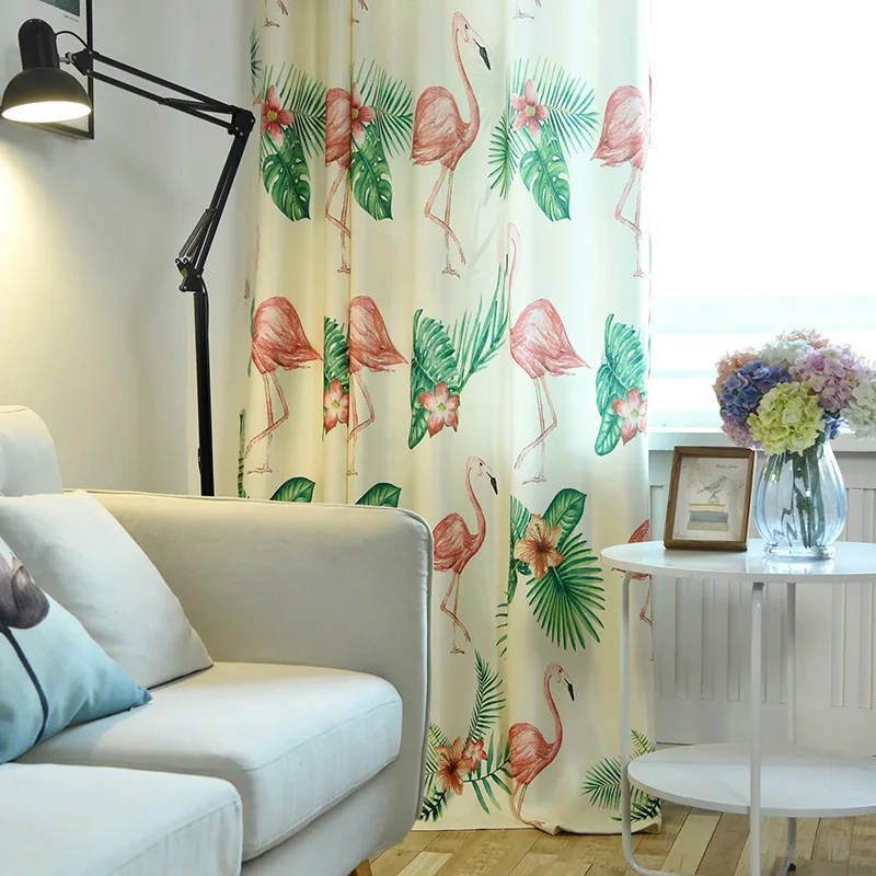 

Customized Curtains Nordic Ins Flamingo Pattern Blackout Finished Curtains for Bedroom Window Sheer Curtain Draps for Livingroom