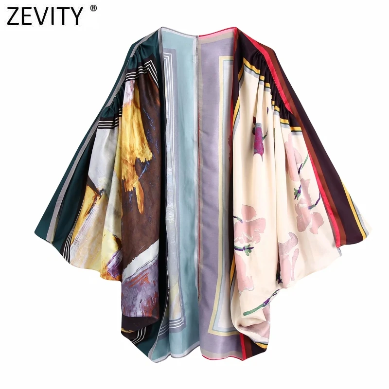 Новинка Женский винтажный кардиган Zevity в стиле пэчворк с цветочным принтом