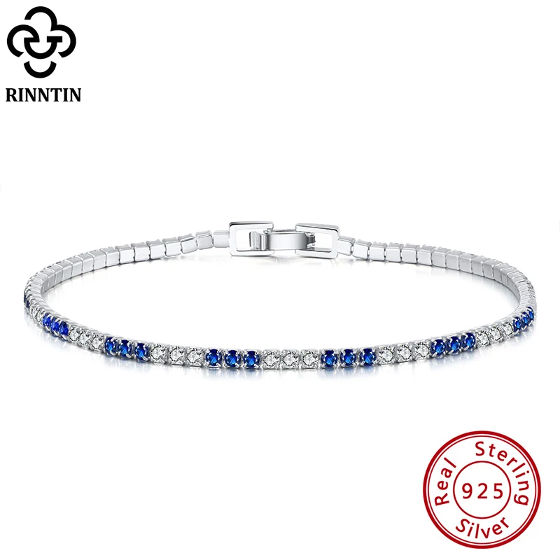 

Rinntin Women's Deluxe Tennis Bracelet 925 Sterling Silver 2.0mm Blue and Clear Cubic Zirconia 6.5 - 7.5 Inch Jewelry SB117