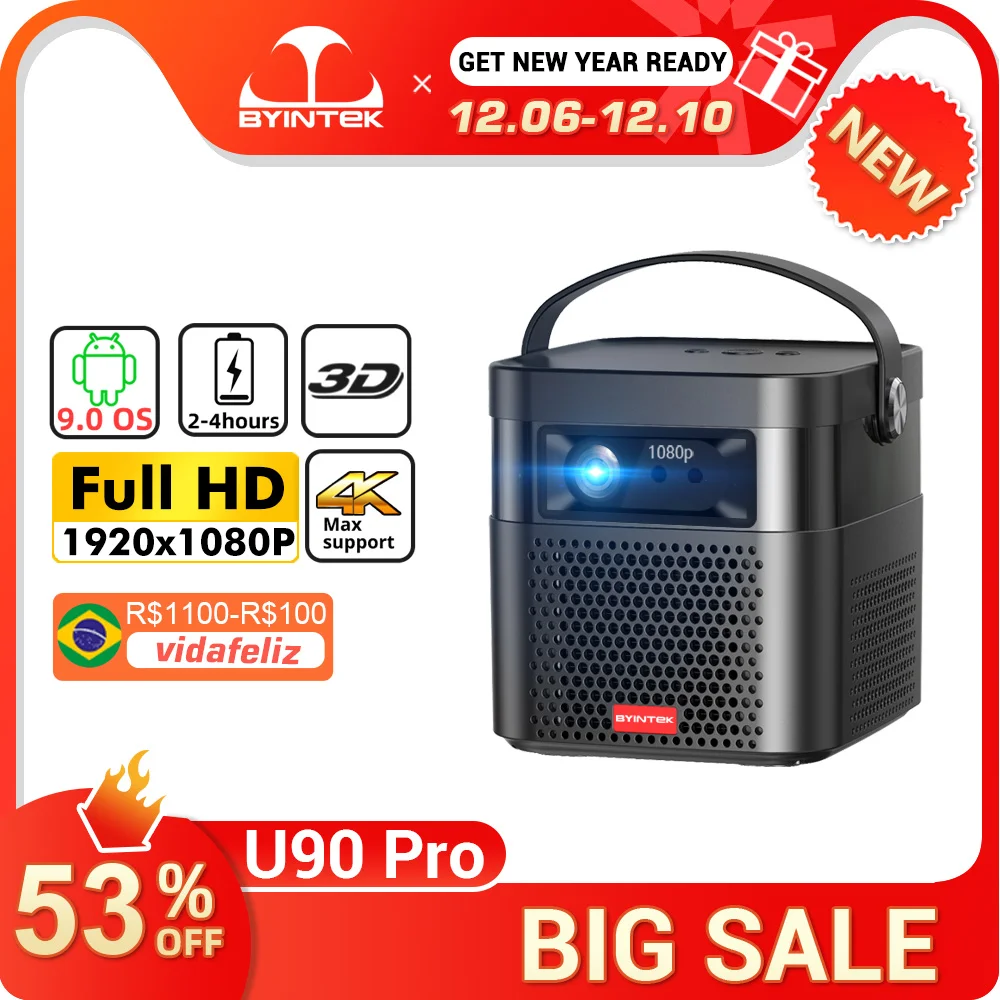 BYINTEK U90 Pro 3D Native 1080P Full HD Android WiFi портативный светодиодный DLP мини-домашний кинотеатр