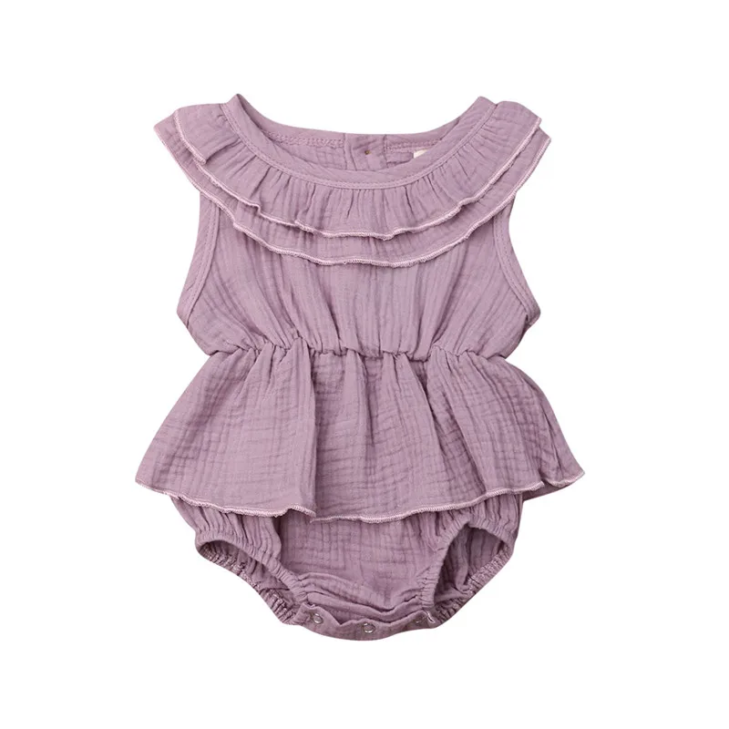 

One Piece Newborn Toddler Baby Girl Summer Ruffle Bodysuit Dress Outfits Sunsuit Sleeveless Cute Lovely Solid Cotton Clothing