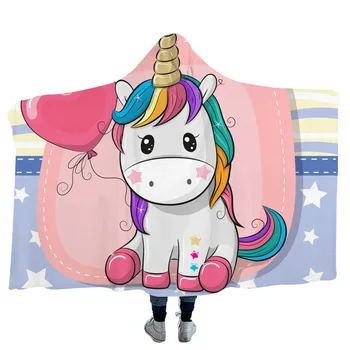 

2020 Cute Unicorn Winter Thick Fleece Blanket With Hat 3D Printed Plush Hooded Blanket for Adults Kid Warm Wearable Dropshipping