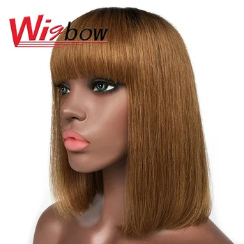 

Short Straight Fringe Bob Wig For Women Human Hair Pixie Cut Wig With Bangs Brazilian Colored Red T1B 30 Blonde Human Hair Wigs
