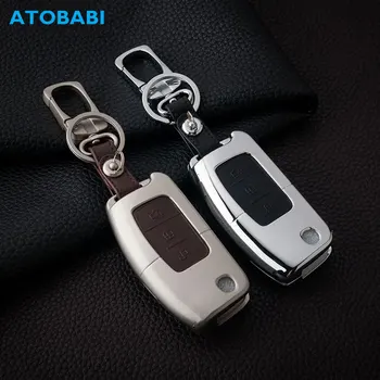 

Zinc Alloy+Leather Car Key Case For Ford Focus 3 4 Mondeo MK3 MK4 Kuga Escape Edga 2017 2016 2015 2014 Remote Fob Protect Cover