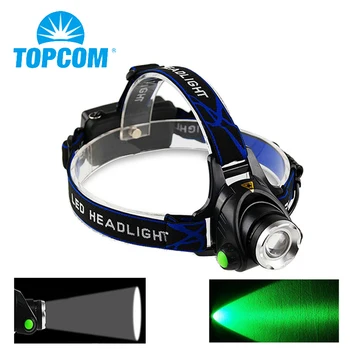 

TopCom Waterproof Green LED Headlamp Powerful 10w XML T6 Head Light Rechargeable Zoomable Head Torch Fishing Hunting Headlight