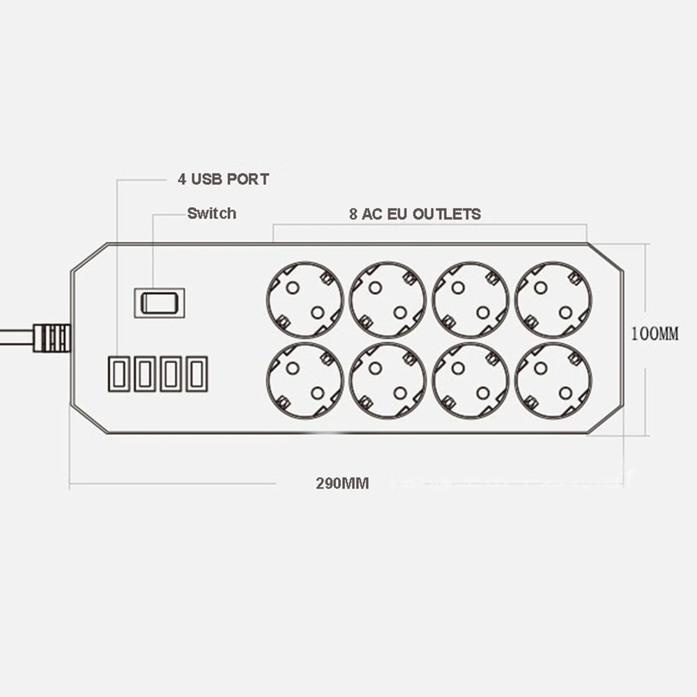 Розетки с USB 8 розетками, штепсельная вилка европейского стандарта, электрический переключатель, адаптер для зарядки, настенный удлинитель 1,8 м