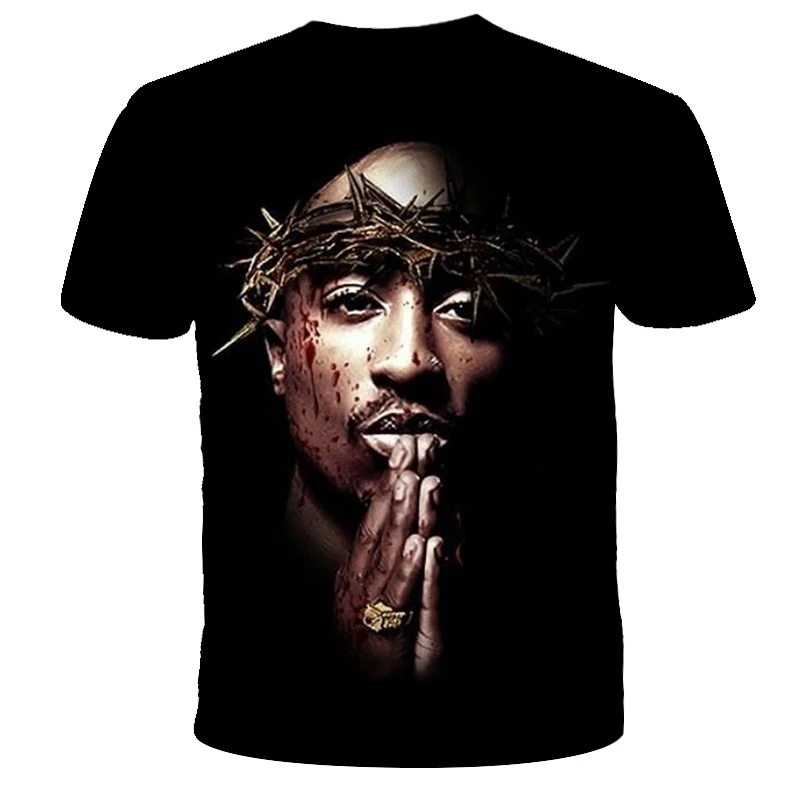 Новая летняя модная мужская и женская футболка Rapper 2pac Tupac 3d принт хип-хоп футболка s Повседневная крутая футболка для мужчин размера плюс 5XL