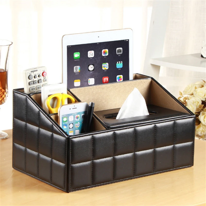 

PU Leather Removable Luxury Office Tissue Box Napkin Holder Desktop Storage Box Cosmetics Jewelry Remote Control Organizer