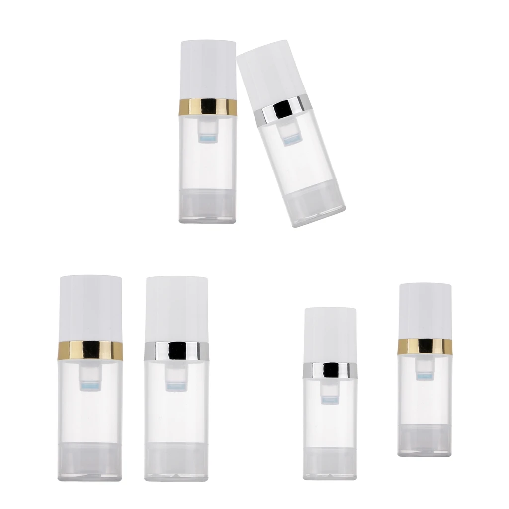 6 Pump Bottle Dispenser Vacuum Press Tube Refillable Liquid Cream Containers