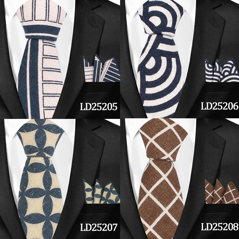 Новый Цветочный принт галстук и платок комплекты из хлопка и льна Галстуки для Для мужчин плед тонкий галстук мужской костюмы Тощий шеи