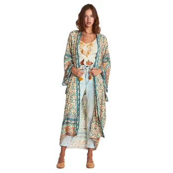 

2020 Summer Plus Size Bikini Cover Up Sunproof Loose Beach Cover-Ups Cardigan Women Boho Pareos Sexy Beachwear Print Robe Smock