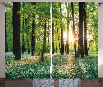 

Forest Window Curtains Sunny Forest with Wild Garlic Enchanting Wildflowers Blossoms Landscape Scenery Living Room Decor Bedroom
