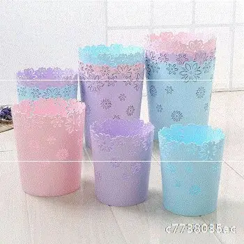 

Plastic Lotus Flower Flowers Decorative Pattern without Cover Hollow out Large Medium Small Number Mini Desktop Trash Bin Basket
