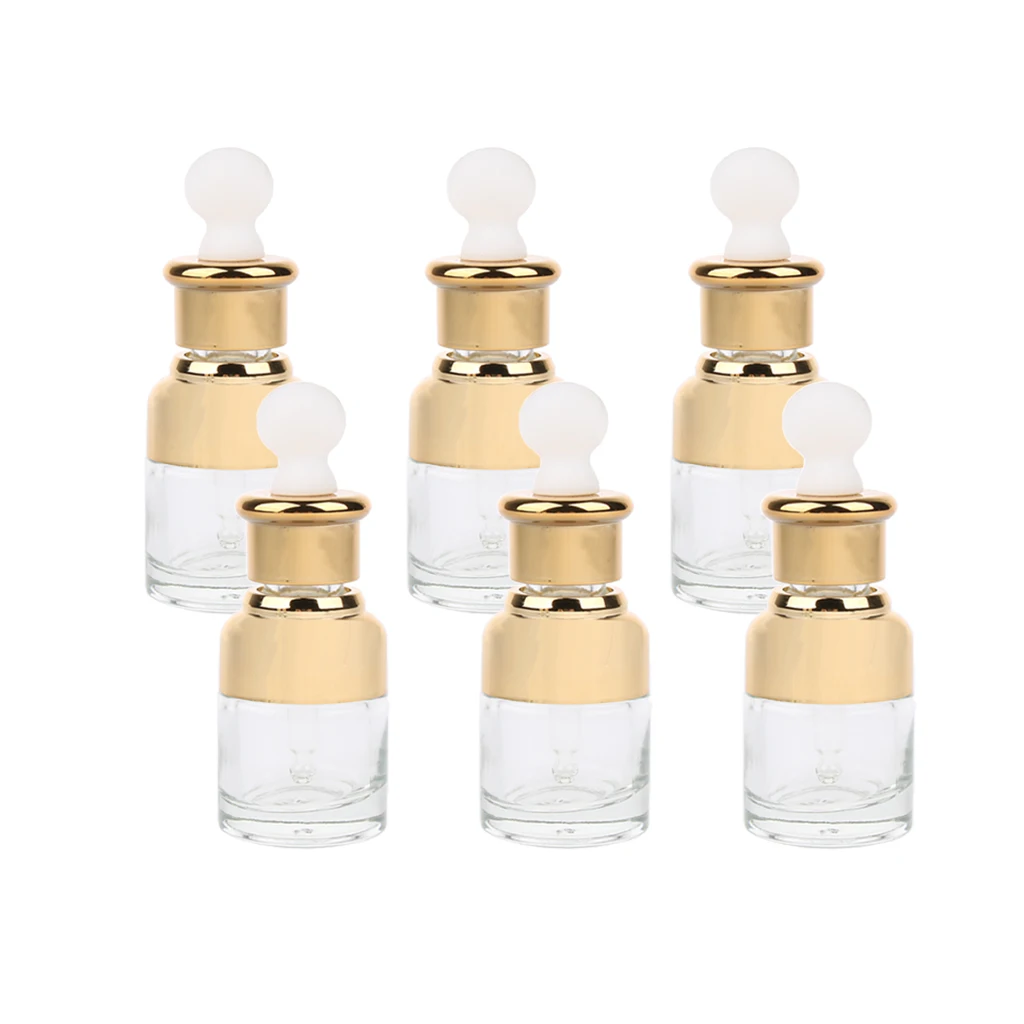 Pack of 6 Pieces Clear Gold Glass Pipette Eye Dropper Bottle