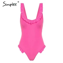 Сексуальный розовый купальник с оборками Simplee, слитный женский купальник со шнуровкой, эффектом пуш-ап и мягкими подушечками, для лета