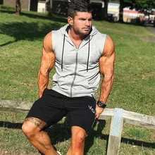 Muscle Dr. Brothers Лето стиль мужской вязаный жилет без рукавов для бега тренировочный жилет с капюшоном для фитнеса