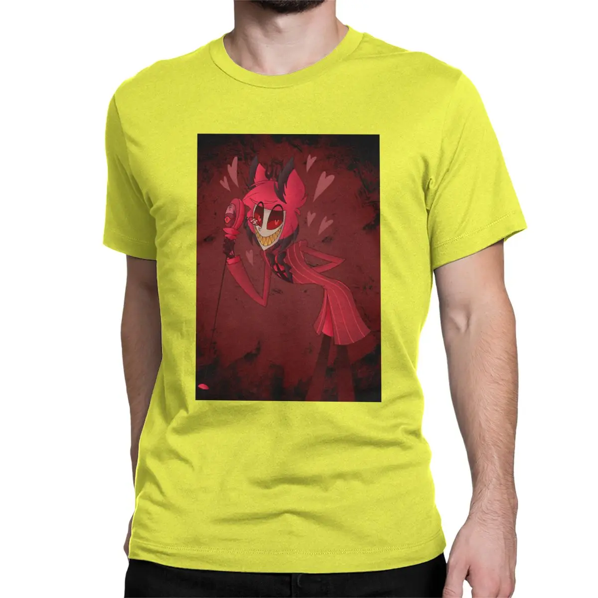 Мужские футболки Love Of Alastor, хлопковые топы Hazbin, винтажные футболки с коротким рукавом и круглым вырезом, футболки размера плюс - Цвет: Цвет: желтый