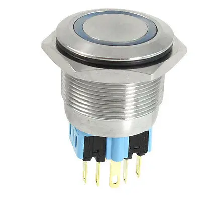 

25mm 24VDC Blue Ring LED Light Stainless Latching Push Button Switch 1NO 1NC