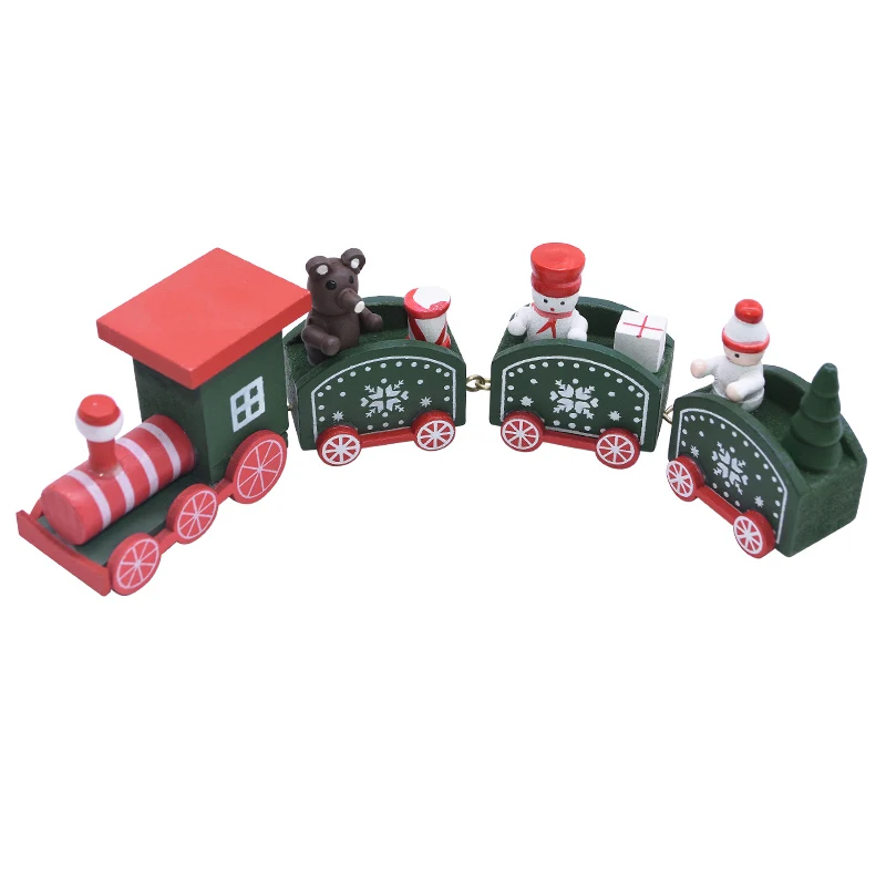 Christmas Train Painted Wood Train Gift with Santa Bear Christmas Decoration for Home Xmas New Year Kid Favors Toys Gift - Color: B03