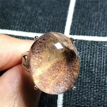 

Top Natural Phantom Quartz Ring Jewelry For Woman Lady Man Crystal Silver 19x16mm Oval Beads Fashion Adjustable Ring AAAAA
