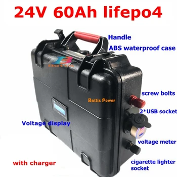 

waterproof 24V 60AH lifepo4 BMS 8s with USB ports for golf cart Solar energy storage boat Wild donkey camping + 5A Charger
