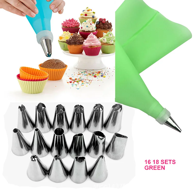 YIBO 18 шт./компл. силиконовые кондитерского мешка советы Кухня DIY 16 глазури трубопроводов сопла крем многоразовый кондитерский Сумки Украшение торта Формы для выпечки Инструменты