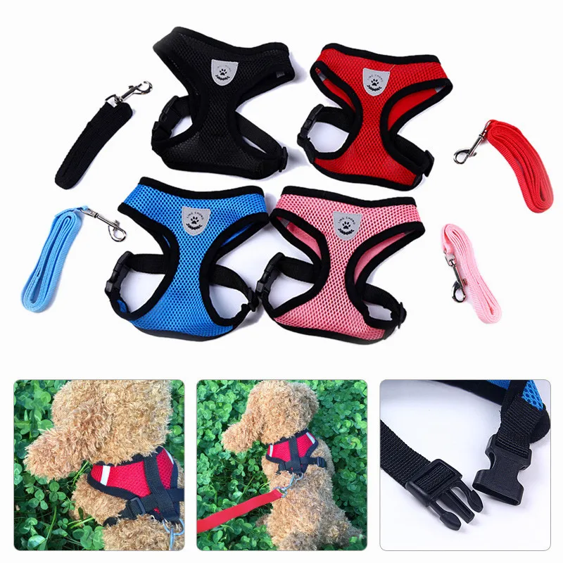 Cat Dog Adjustable Harness Vest Walking Lead Leash For Puppy Dogs Collar Polyester Mesh Harness For