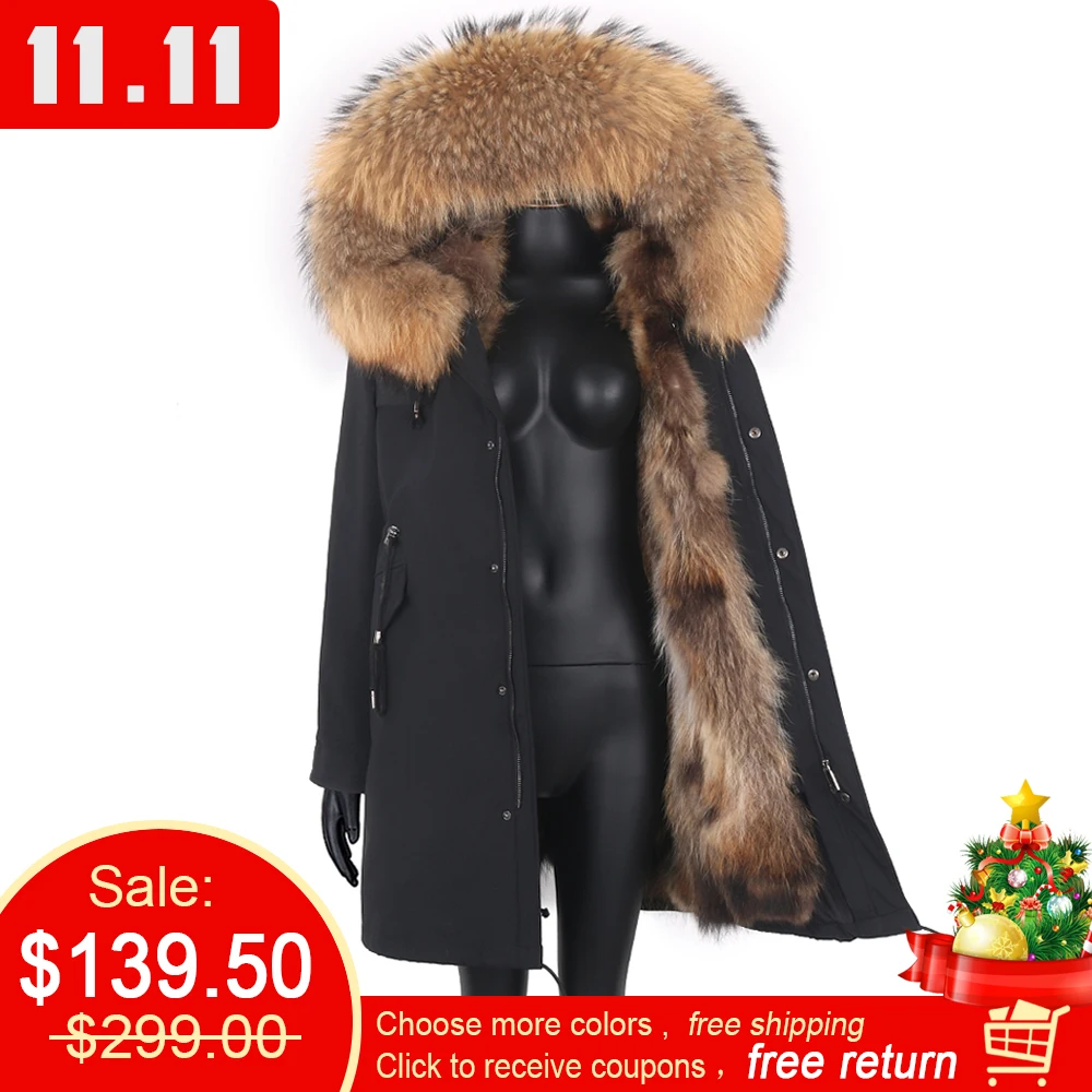 Women 7xl Fox Fur Coat Parkas Winter Jacket Coat Waterproof Parka Big Real Fur Collar Natural Fox Fur Liner Long Outerwear
