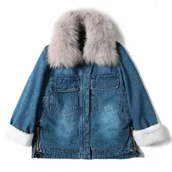 Chaqueta mujer, женская зимняя джинсовая куртка и пальто, натуральный Лисий мех, толстая овечья шерсть, куртка, верхняя одежда, пальто, парка, D486