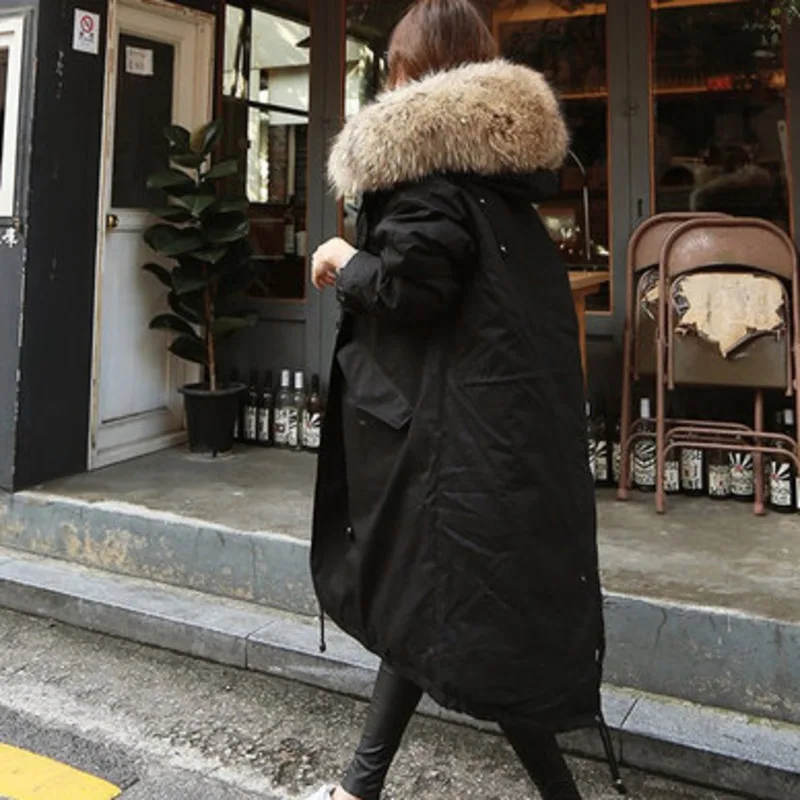 

LANMREM 2020 Autumn And Winter New Fashion Large Fur Collar Long Solid Color Warm Cotton Clothing Women PB742