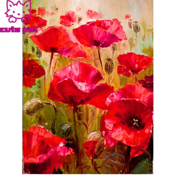 

full square diamond embroidery abstract red poppy flower 3d pictures 5d diy diamond painting mosaic Cross Stitch sale Decor