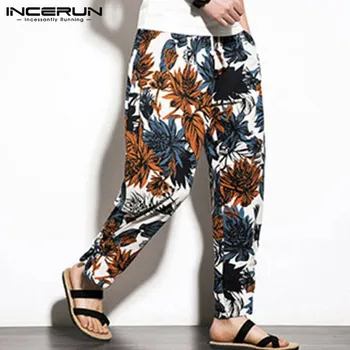 

Ethnic Printed Men Harem Pants Streetwear Retro Baggy Joggers Cotton Trousers Elastic Waist Casual Men Long Pants S-5XL INCERUN