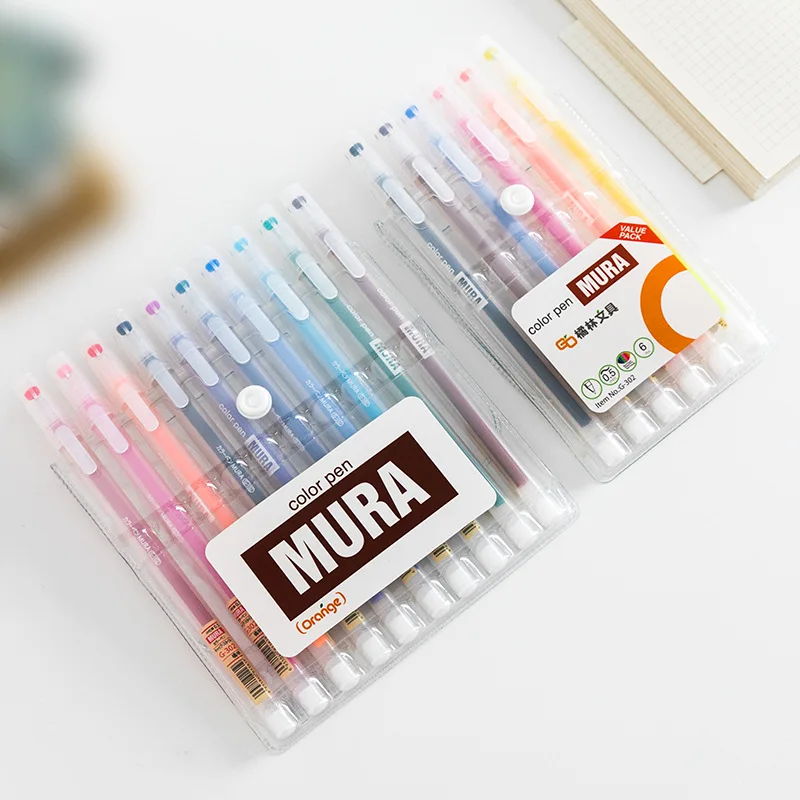 

6/10/12 Color Pen Set Transparent MURA Style 0.5mm Ballpoint Gel Ink Roller Ball Pens Marker Liner Drawing Office School A6127