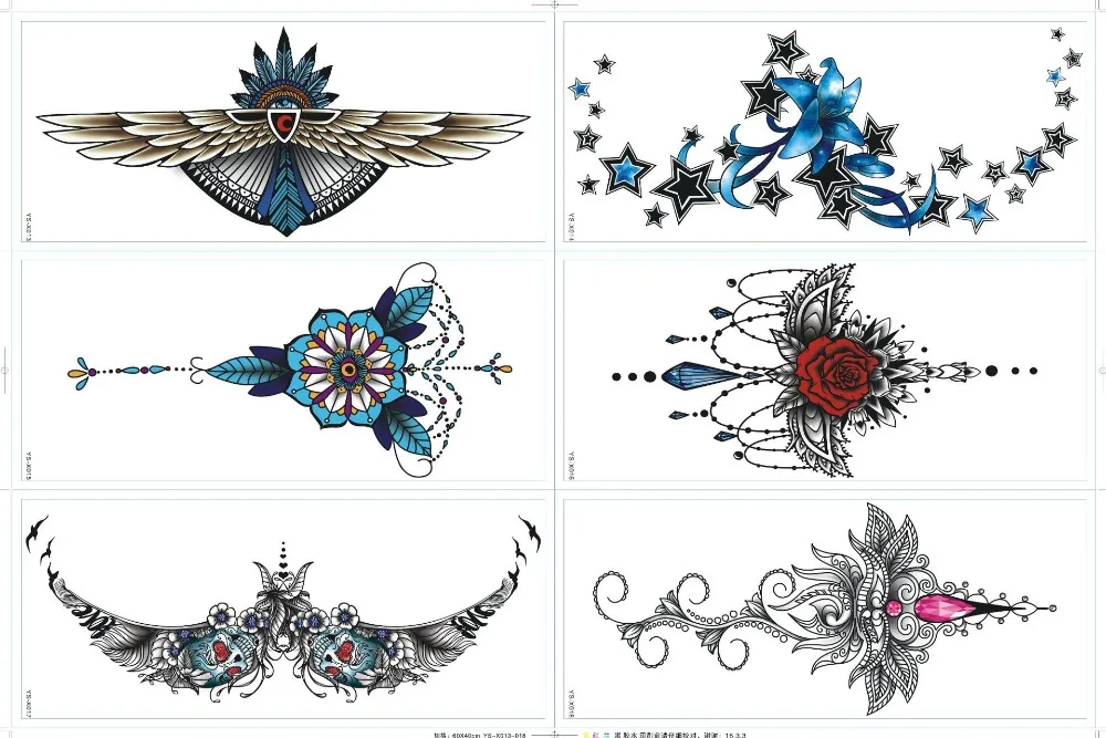 8  Fashion Colorful Tattoo Sticker Women Body Chest Art Temporary Tattoo Girl Waist Bracelet Temporary Flash Tatoos Stickers