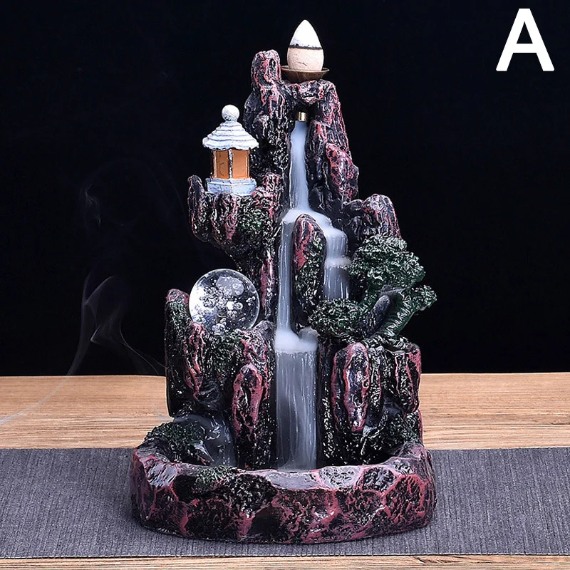 Waterfall Smoke Backflow Incense Holder LED Light Type Hotel Home Decor@LS