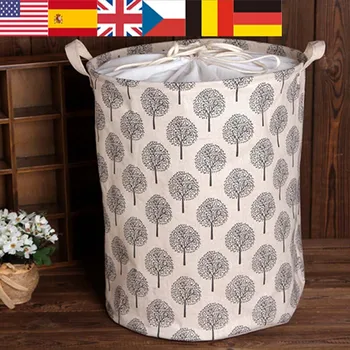 

1pc Cotton And Linen Dustproof Laundry Basket Collecting Bucket Hamper Toy Dirty Clothes Storage Organizer With Closure 35x45cm