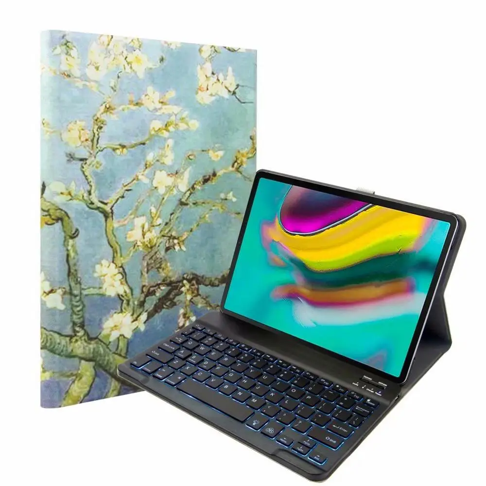 Bluetooth клавиатура чехол для Samsung Galaxy Tab A 10,1 T720 T725 планшет ткань с 7 подсветкой Клавиатура с подсветкой крышка+ ручка+ пленка - Цвет: With 7 colors  Light