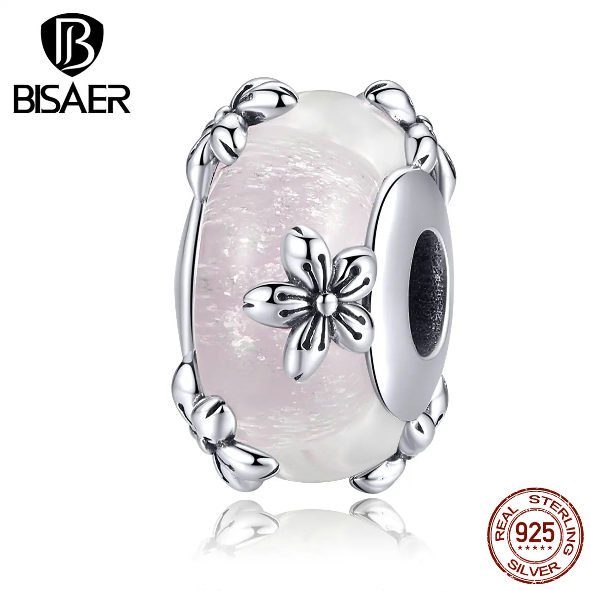 Стеклянные бусы BISAER, 925 пробы, серебро, цветок ромашки, европейские стеклянные бусы, амулеты, подходящие браслеты с подвесками, серебро 925, ювелирные изделия ECC1302